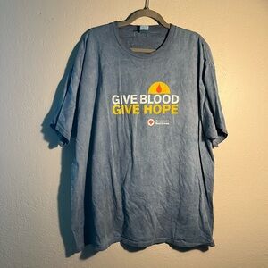 Hanes Blue Short Sleeve Tee American Red Cross Give Blood Graphic SZ XXL Crew